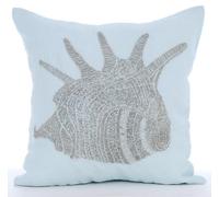 The HomeCentric Light Blue Cushion Covers, Beaded Sea Shells Sea Creatures Ocean & Beach Cushions Cover, 35x35 cm (14x14 inch) Cushion Cover, Cotton Linen Cushioncase, Floral - Lone Shell