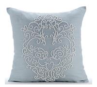 The HomeCentric Light Blue Cushions Cover, Beaded Baroque Damask French Theme Cushions Cover, 35x35 cm (14x14 inch) Throw Cushions Cover, Square Silk Cushions Covers Couch - French Wedding