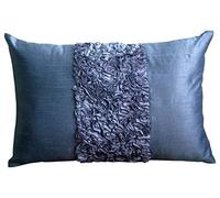 The HomeCentric Luxury Blue Lumbar Cushion Cover, Textured Ribbon Lumbar 30x50 cm (12x20 inch) Lumbar Cushion Cover Modern, Rectangle Silk Lumbar Cushion Cover, Solid Color Throw Pillow - Blue Love