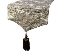 The HomeCentric Luxury Silver & Gold Table Runner 40 x 225 cm, Paisley, Beaded & Foil with Tassels Table Runner, Jacquard Silk fabric Table Linen, Paisley Pattern Contemporary Style - Paisley Luxury