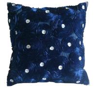The HomeCentric Navy Blue Cushion Cover, Modern Floral Throw Cushion Cover, 30x30 cm (12x12 inch) Cushion Cover, Art Silk Square Decorative Cushion Cover, Ribbon Navy Blue Rose - Navy Paradise