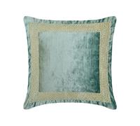 The HomeCentric Pack of 2 Decorative Throw Cushion Covers Teal 35x35 cm Velvet Pearl, Zardozi Hand Embroidery Pillow Covers For Sofa, Hotels, living, Bed Room, Border Modern Style - Velvet Pearlshine