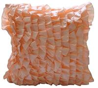 The HomeCentric Peach Cushion Covers, Vintage Style Ruffles Shabby Chic Throw 50x50 cm (20x20 inch) Cushion Covers, Solid Contemporary, Square Satin Cushion Covers - Vintage Peach Sorbet