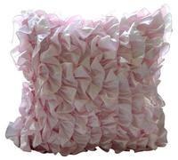 The HomeCentric Soft Pink Cushion Cover, Vintage Style Ruffles Shabby Chic Cushion Cases, Cushion Cover 35x35 cm (14x14 inch), Satin Cushion Cover for Couch, Solid Contemporary - Vintage Soft Pink