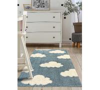 Modern Style Rugs Cosy Shaggy Cloud Design Blue Rug, High Pile Rugs for Living Room, Bedside, 80x120cm (2ft 7 inch x 3ft 9 inch)