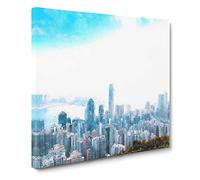The Hong Kong Skyline in China Canvas Print | Gallery Wrapped 30mm Frame Wall Art | 14x14 inches | Ready to Hang | Abstract Cityscape Picture | Living Room Bedroom Lounge Office