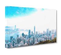 The Hong Kong Skyline In China Canvas Print | Gallery Wrapped 30mm Frame Wall Art | 24x16 inches | Ready to Hang | Modern Cityscape Picture | Living Room Bedroom Lounge Office
