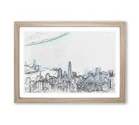 The Hong Kong Skyline in China in Abstract Framed Print | A2 Oak Framed Wall Art | Ready to Hang | Abstract Cityscape Picture | Living Room Bedroom Lounge Office