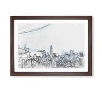 The Hong Kong Skyline in China in Abstract Framed Print | A2 Walnut Framed Wall Art | Ready to Hang | Abstract Cityscape Picture | Living Room Bedroom Lounge Office