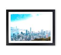 The Hong Kong Skyline in China Painting Framed Print | A2 Black Framed Wall Art | Ready to Hang | Modern Cityscape Picture | Living Room Bedroom Lounge Office