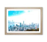 The Hong Kong Skyline in China Painting Framed Print | A2 Oak Framed Wall Art | Ready to Hang | Modern Cityscape Picture | Living Room Bedroom Lounge Office