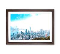The Hong Kong Skyline in China Painting Framed Print | A2 Walnut Framed Wall Art | Ready to Hang | Modern Cityscape Picture | Living Room Bedroom Lounge Office