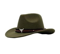 The Horizon So Nah Western Cowboy Style Hat Jazz Bowler Hat Cow Head Decoration Ethnic Style Hat Straw Hat Men Cowboy, Green, S