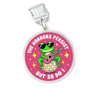 The Horrors Persist But So Do I Charms for Kindle for Phone, Dust Plug Charm 1.5 Inches Funny Frog, Mental Health, Positivity Lightning/Type C Charging Port Acrylic Material Accessories for E-Reader