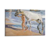 The Horse’s Bath by Joaquín Sorolla Painting Art Poster Wall Art Scroll Canvas Picture Living Room Decor Home 12x18inch(30x45cm)