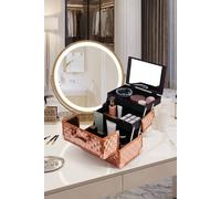 The Hot Sale Professional Makeup Storage Case Rose Gold Double Layer With Mirror In Silver Silver
