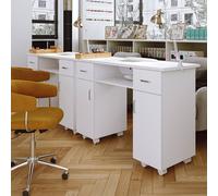 The Hot Sale Wheeled Manicure Table With Electric Dust Extractor In White White