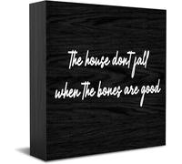 The House Don'T Fall When The Bones Are Good Wooden Box Sign Decorative Funny Office Wood Box Sign Home Office Decor Rustic Farmhouse Square Desk Decor Sign For Shelf 5 X 5 Inches