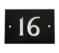 The House Nameplate Company Black & White Slate Rectangular House Number 16, (H)102mm (W)140mm