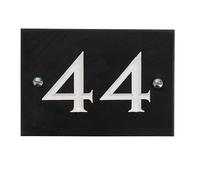 The House Nameplate Company Black & White Slate Rectangular House Number 44, (H)102mm (W)140mm