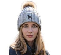The House Of Dog: Airedale Terrier Owner Hat Gift. Faux Fur Pom Pom Chunky Knit Super Soft Unisex Embroidered Beanie Grey