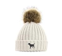 The House Of Dog: Border Terrier Owner Hat Gift. Faux Fur Pom Pom Chunky Knit Super Soft Unisex Embroidered Beanie Oatmeal