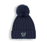 The House Of Dog: Border Terrier Owner Hat Gift. Faux Fur Pom Pom Chunky Knit Super Soft Unisex Embroidered Beanie Navy