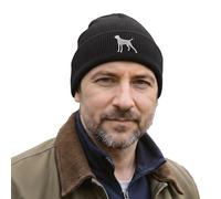 The House Of Dog: German Shorthaired Pointer Owner Gift. Classic Cuffed Unisex Beanie Ski Hat with Embroidered Design. Black