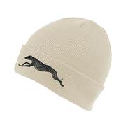 The House Of Dog Greyhound Lurcher Owner Gift. Classic Cuffed Unisex Beanie Ski Hat with Embroidered Design. Oatmeal