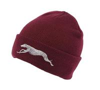 The House Of Dog Greyhound Lurcher Owner Gift. Classic Cuffed Unisex Beanie Ski Hat with Embroidered Design. Burgundy
