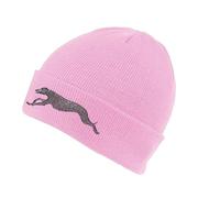 The House Of Dog Greyhound Lurcher Owner Gift. Classic Cuffed Unisex Beanie Ski Hat with Embroidered Design. Pink