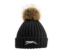 The House Of Dog Greyhound Lurcher Owner Gift. Faux Fur Pom Pom Chunky Knit Super Soft Unisex Embroidered Beanie Hat Black