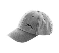 THE HOUSE OF DOG: Greyhound, Sighthound, Lurcher Owner Gift. Distressed Vintage Washed 100% Heavyweight Brushed Cotton Embroidered 6 Panel Low Profile Baseball Cap. Grey
