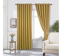 The House Of Emily Blackout Room Darkening Eyelet Curtains - Thermal Insulating Window Curtains | Panels | Drapes - 2 Curtain Set - 2 Tie Backs Included (90" x 54", Ochre Yellow)