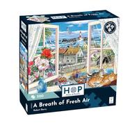 The House of Puzzles A Breath of Fresh Air, 500 Piece Jigsaw | British Seaside Theme, Ocean View Window Scene, Flower, Cat & Boat Art, Unique Pieces, Deluxe Puzzling Gift for Adults