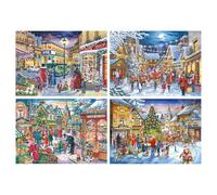 The House of Puzzles Christmas Shopping Jigsaw Set - 4 x 500 Piece Jigsaws For Adults, Multi Puzzle Pack, Artist Illustrated, Deluxe Puzzle Gifts, Sustainably Made