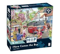 The House of Puzzles Here Comes the Bus, 500 Piece Jigsaw | Towns & Villages Theme, Artwork by Robert Barry, Deluxe Puzzle Gift for Adults