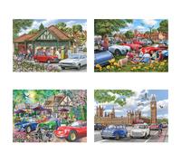 The House of Puzzles Nice Day For A Drive Jigsaw Set - 4 x 500 Piece Jigsaws For Adults, Multi Puzzle Pack, Artist Illustrated, Deluxe Puzzle Gifts, Sustainably Made