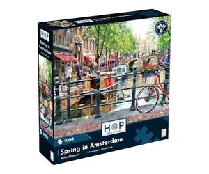 The House of Puzzles | Spring in Amsterdam Jigsaw Puzzle | 1000 Piece | Richard Macneil Artist | Locations & Buildings Theme | Sustainably Made 19 x 27 in