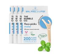The Humble Co. Floss Picks (200 Count) - Plant Based Dental Floss Picks with Grip Handle for Superior Oral Care, Dental Hygiene, and Gum Health, Cruelty Free Tooth Floss Picks (Mint)