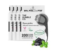 The Humble Co. Plant Based Floss Picks|Charcoal | Eco-Friendly, Vegan for Your Everyday Oral Care - Dentist Approved - Removes Plaque and Gives a Fresh Feel (4 x 50p)