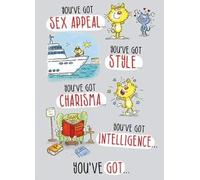 The Humour Factory Illustrated Humorous Male/Female Birthday Card - Sex Appeal, Style, Charisma, Intelligence... - Greeting Card For Him/For Her (PH-HFG0265)