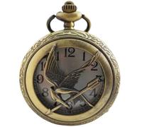 The Hunger Games Mockingjay Black Half Hunter Hand Wind Mechanical Pocket Watch Fobs with Gift Chain