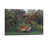 The Hungry Lion Throws Itself on The Antelope by Heṇri Rouṡṡeáu Painting Art Poster Wall Art Scroll Canvas Picture Living Room Decor Home 08x12inch(20x30cm)
