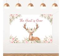 The Hunt is Over Backdrop Pink Floral Deer Hunting Themed Photography Background for Deer Bridal Shower Wedding Engagement Bachelorette Party Supplies 5×3ft
