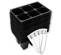 The Hydroponic City Seed Starter Trays, 216 Cells (36 Trays - 6 Cells Per Tray) + Plant Stakes