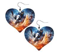 The ice hockey game was intense Prints Leather Heart earrings Pendant Stylish and light Lightweight Dangle for Women Girls, One Size, Leather, No Gemstone
