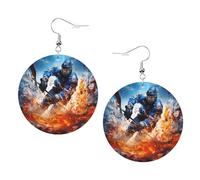 The Ice Hockey Game Was Intense Prints Leather Round Earrings Pendant Stylish And Light Lightweight Dangle For Women Girls, One Size, Leather, No Gemstone