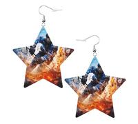 The ice hockey game was intense Prints Leather star earrings Pendant Stylish and light Lightweight Dangle for Women Girls, One Size, Leather, No Gemstone