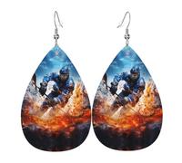 The ice hockey game was intense Prints Leather Teardrop earrings Pendant Stylish and light Lightweight Dangle for Women Girls, One Size, Leather, No Gemstone